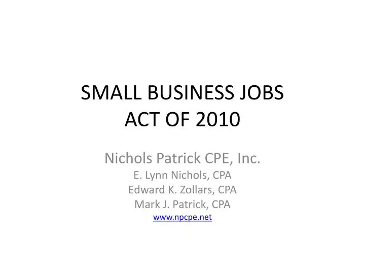 small business jobs act of 2010
