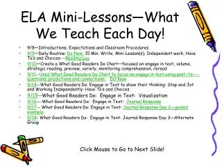ELA Mini-Lessons—What We Teach Each Day!