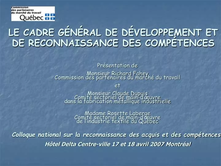 le cadre g n ral de d veloppement et de reconnaissance des comp tences