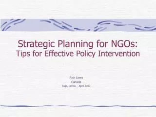 Strategic P lanning for NGOs: Tips for Effective Policy Intervention