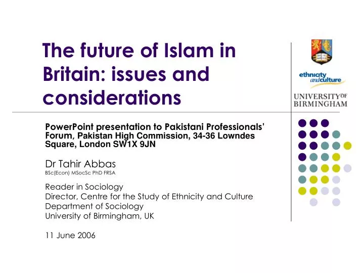 the future of islam in britain issues and considerations