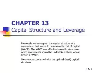CHAPTER 13 Capital Structure and Leverage