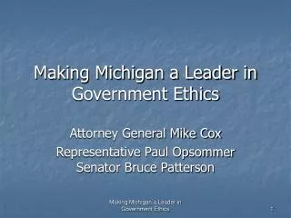 Making Michigan a Leader in Government Ethics