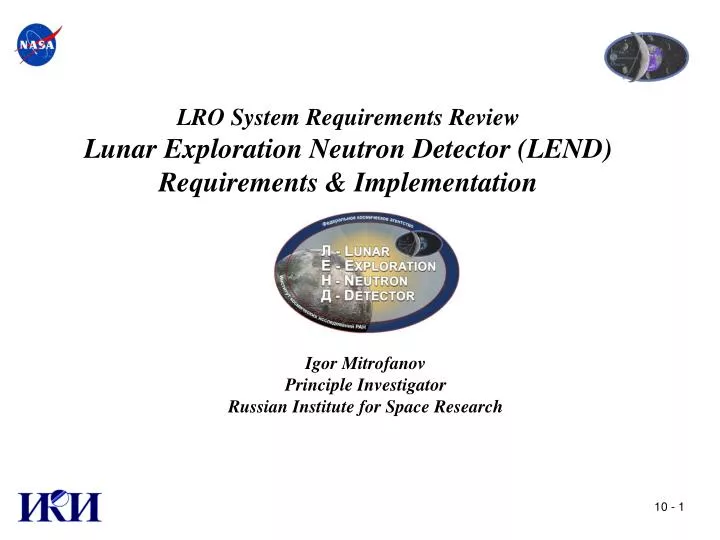 lro system requirements review lunar exploration neutron detector lend requirements implementation