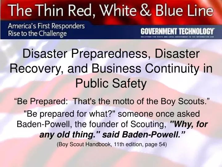 disaster preparedness disaster recovery and business continuity in public safety