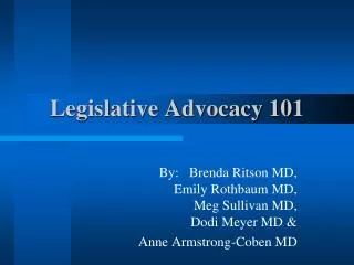 Legislative Advocacy 101