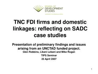 TNC FDI firms and domestic linkages: reflecting on SADC case studies