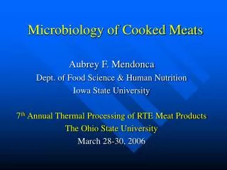 Microbiology of Cooked Meats
