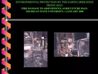 ENVIRONMENTAL PROTECTION BY THE EARTH LIBERATION FRONT (ELF) FIRE DAMAGE TO ABSP OFFICES, AGRICULTURE HALL MICHIGAN STAT