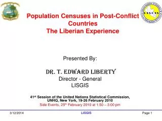 Population Censuses in Post-Conflict Countries The Liberian Experience