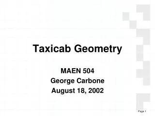 Taxicab Geometry