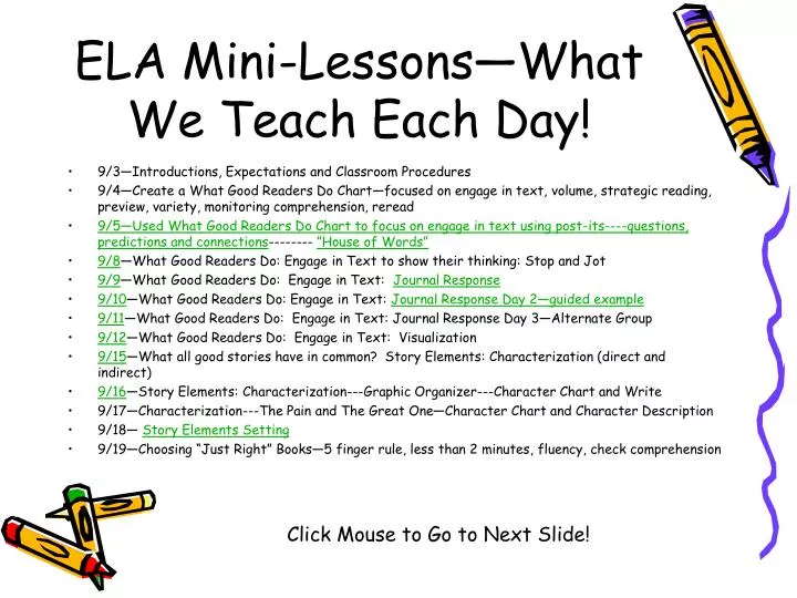 ela mini lessons what we teach each day
