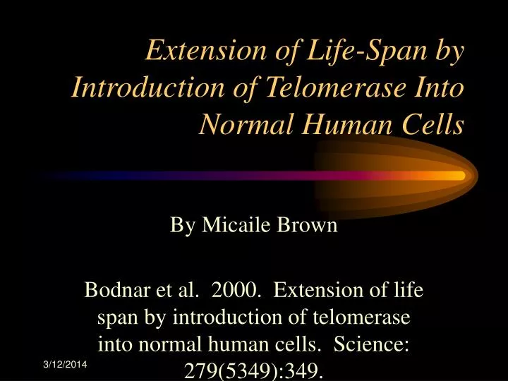 extension of life span by introduction of telomerase into normal human cells