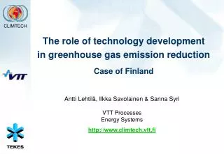 The role of technology development in greenhouse gas emission reduction Case of Finland