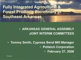 Fully Integrated Agricultural &amp; Forest Products Biorefinery in Southeast Arkansas