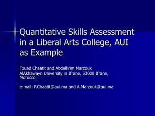 Quantitative Skills Assessment in a Liberal Arts College, AUI as Example