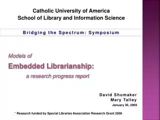 Models of Embedded Librarianship: a research progress report