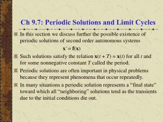 Ch 9.7: Periodic Solutions and Limit Cycles