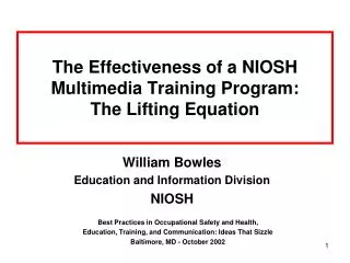 The Effectiveness of a NIOSH Multimedia Training Program: The Lifting Equation