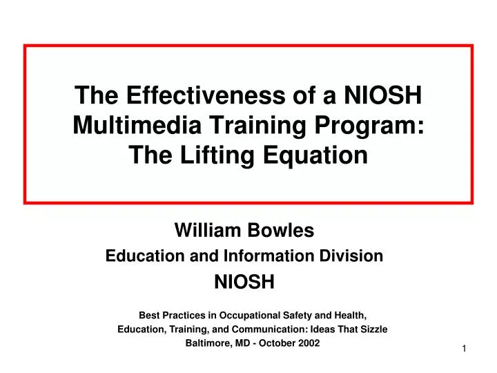 the effectiveness of a niosh multimedia training program the lifting equation