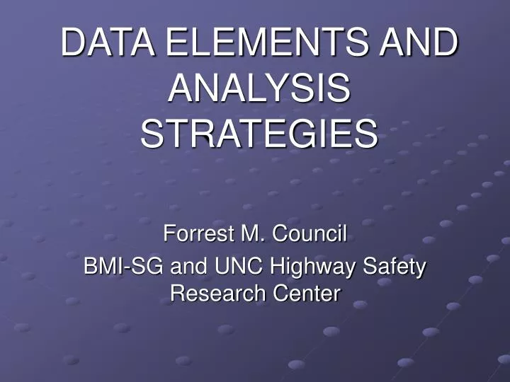 data elements and analysis strategies