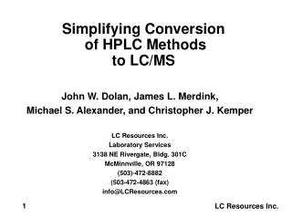 Simplifying Conversion of HPLC Methods to LC/MS