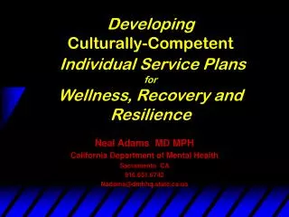 Developing Culturally-Competent Individual Service Plans for Wellness, Recovery and Resilience