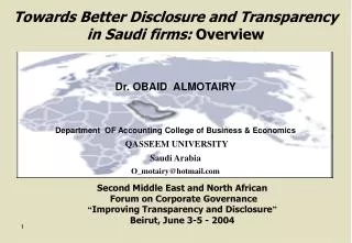 Towards Better Disclosure and Transparency in Saudi firms: Overview