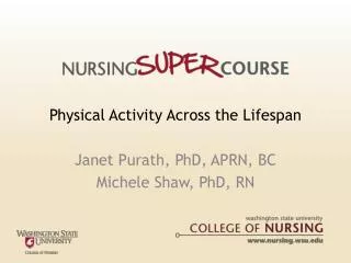 Physical Activity Across the Lifespan Janet Purath, PhD, APRN, BC Michele Shaw, PhD, RN