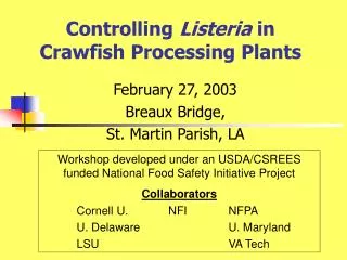 Controlling Listeria in Crawfish Processing Plants