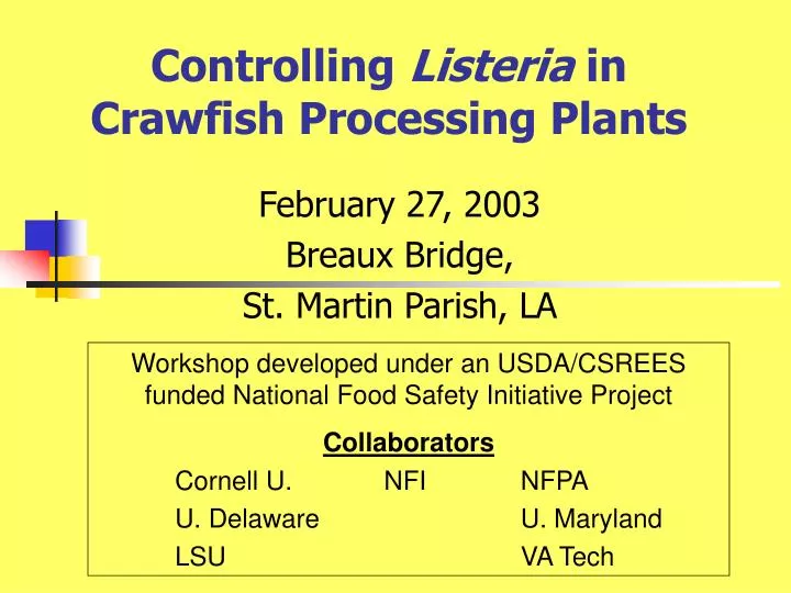 controlling listeria in crawfish processing plants