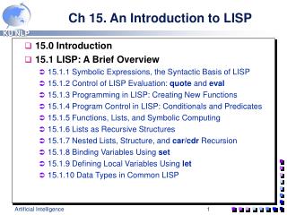 Ch 15. An Introduction to LISP