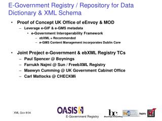 E-Government Registry / Repository for Data Dictionary &amp; XML Schema