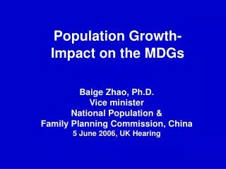 Population Growth- Impact on the MDGs