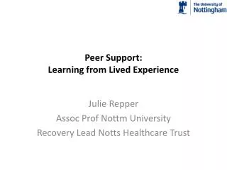 Peer Support: Learning from Lived Experience