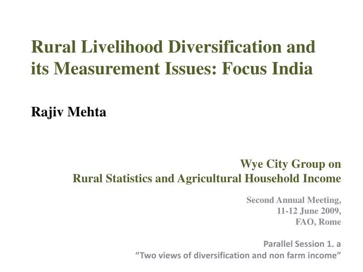 rural livelihood diversification and its measurement issues focus india rajiv mehta
