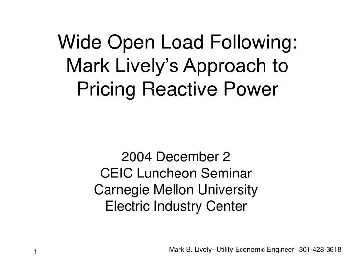 wide open load following mark lively s approach to pricing reactive power