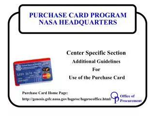 Center Specific Section Additional Guidelines For Use of the Purchase Card