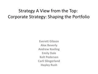 Strategy A View from the Top: Corporate Strategy: Shaping the Portfolio