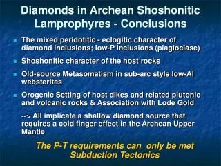 Diamonds in Archean Shoshonitic Lamprophyres - Conclusions