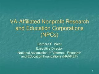 VA-Affiliated Nonprofit Research and Education Corporations (NPCs)