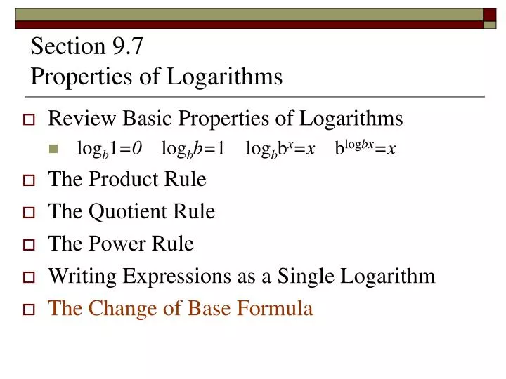 section 9 7 properties of logarithms