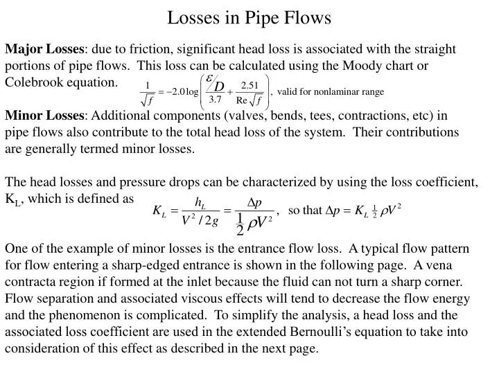 losses in pipe flows
