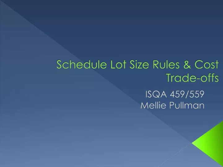 schedule lot size rules cost trade offs
