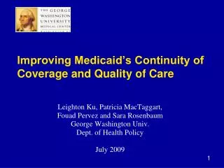 Improving Medicaid’s Continuity of Coverage and Quality of Care