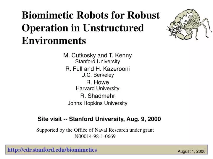 biomimetic robots for robust operation in unstructured environments