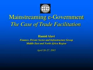 Mainstreaming e-Government The Case of Trade Facilitation