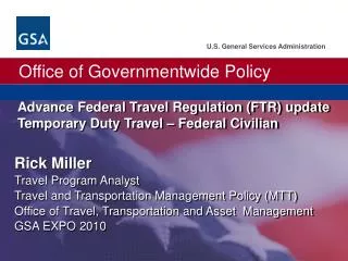 Advance Federal Travel Regulation (FTR) update Temporary Duty Travel – Federal Civilian