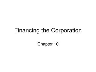 Financing the Corporation