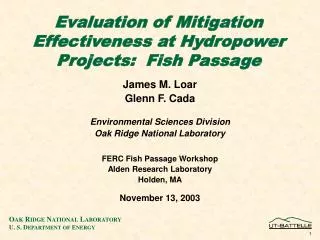 Evaluation of Mitigation Effectiveness at Hydropower Projects: Fish Passage